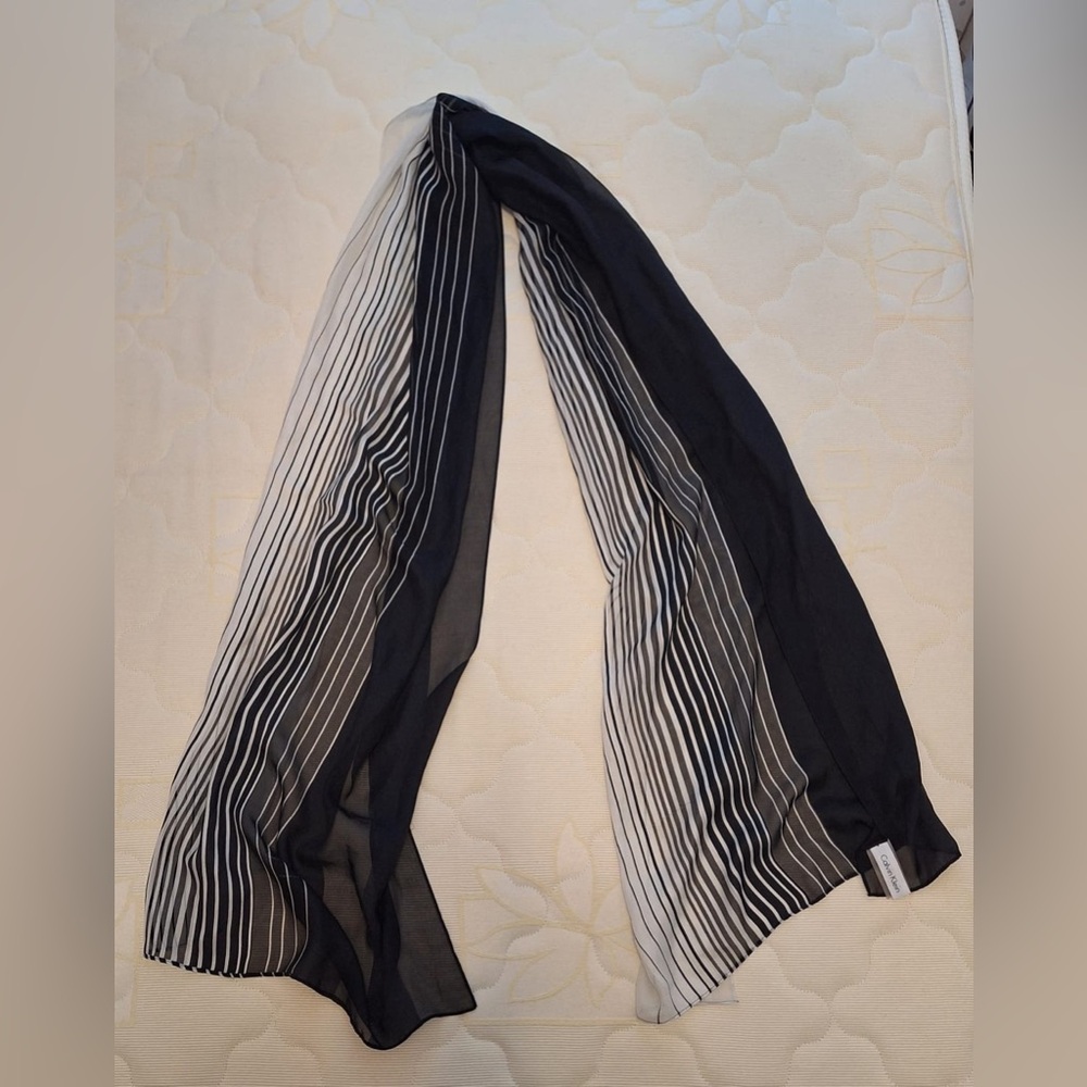 Calvin Klein Black and White Striped Scarf
